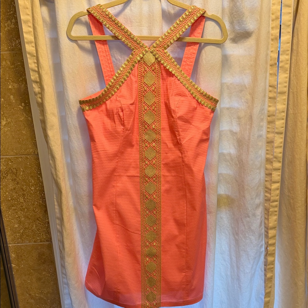 Lilly Pulitzer Coral Dress with Gold Detailing